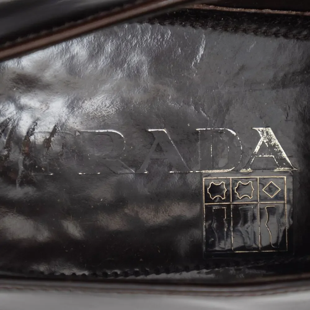Prada Men's Brushed Leather Cap Toe Laced Up Oxford Dress Shoes Brown UK9 US10